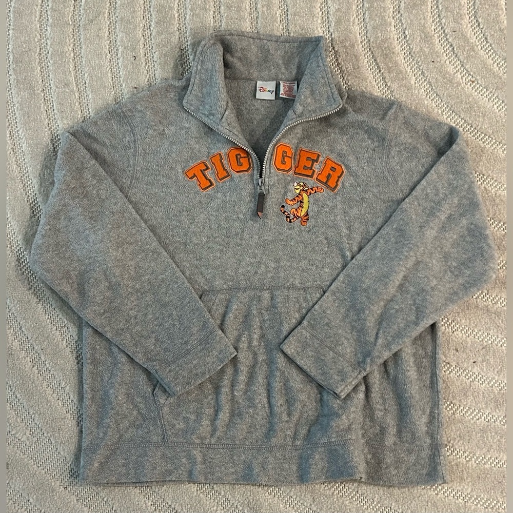 Vintage Disney Tigger Gray Fleece 1/4 Zip Pullover Sweater - L